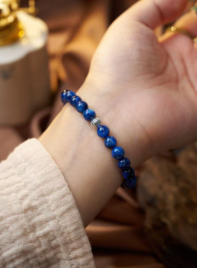 S925银天然蓝晶石银瓜珠手链女款招财转运手串送闺蜜女友礼物6MM