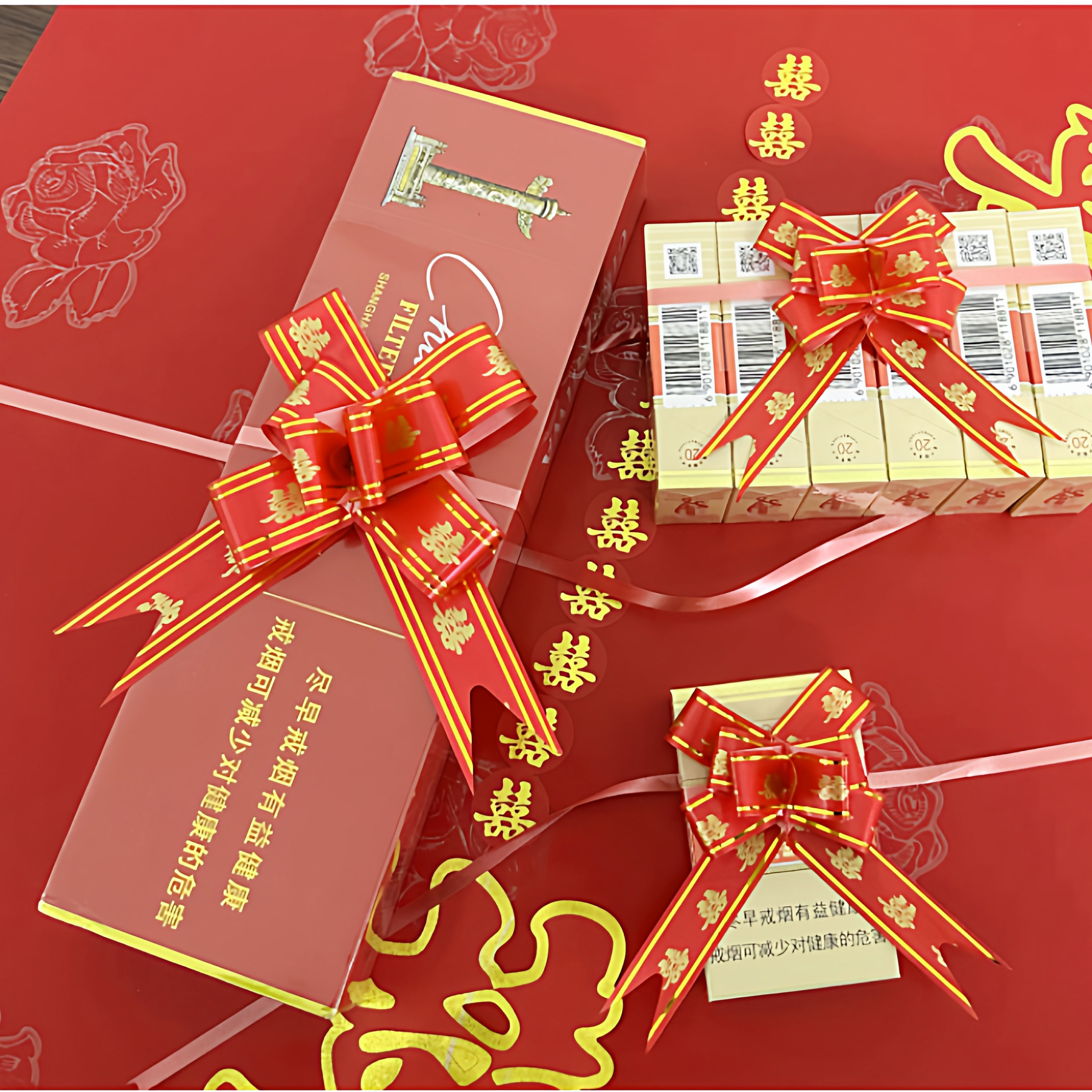 双喜拉花结婚喜烟喜酒婚车新房装拉花