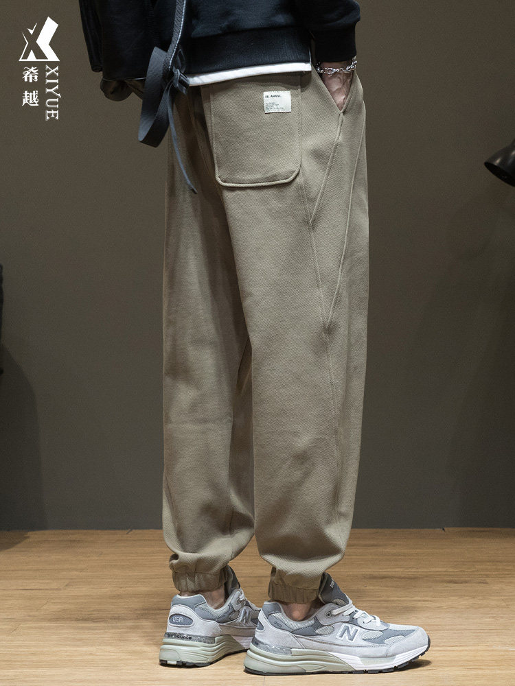 秋冬新款加绒加厚运动卫裤男休闲裤子男士宽松大码胖子束脚九分裤