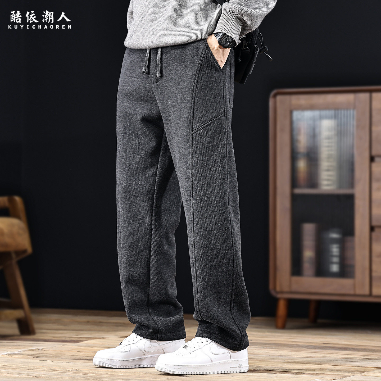 绵羊毛加绒加厚运动休闲裤男秋冬2025新款卫裤直筒长裤子宽松大码