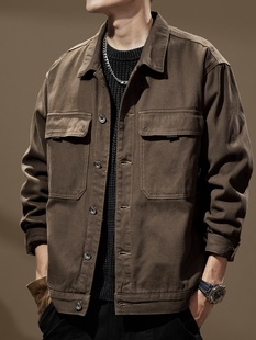 美式重磅复古高端硬汉工装衬衫男秋季宽松大码猎装夹克休闲外套男