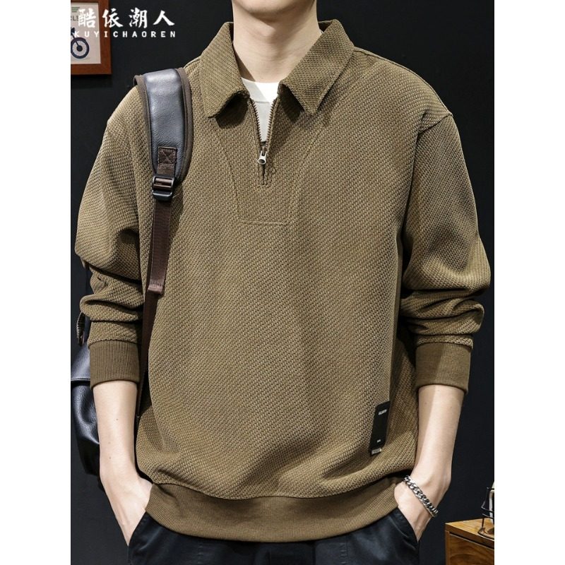 欧棉加绒加厚拉链翻领男士卫衣2025新款秋冬宽松大码休闲高端衣服