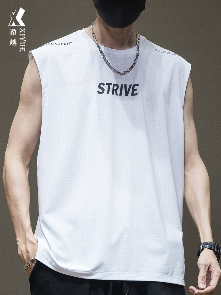 冰丝无袖t恤男士坎肩背心男速干衣夏季宽松大码运动健身外穿汗衫