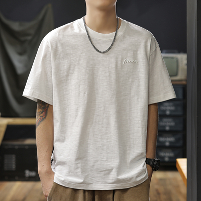 夏季重磅竹节棉短袖T恤男士衣服