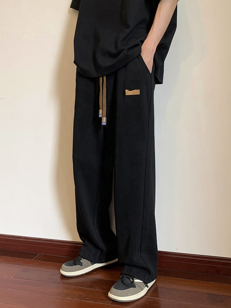 垂坠感裤子男款春秋季阔腿宽松运动男生潮流束脚卫裤直筒休闲长裤