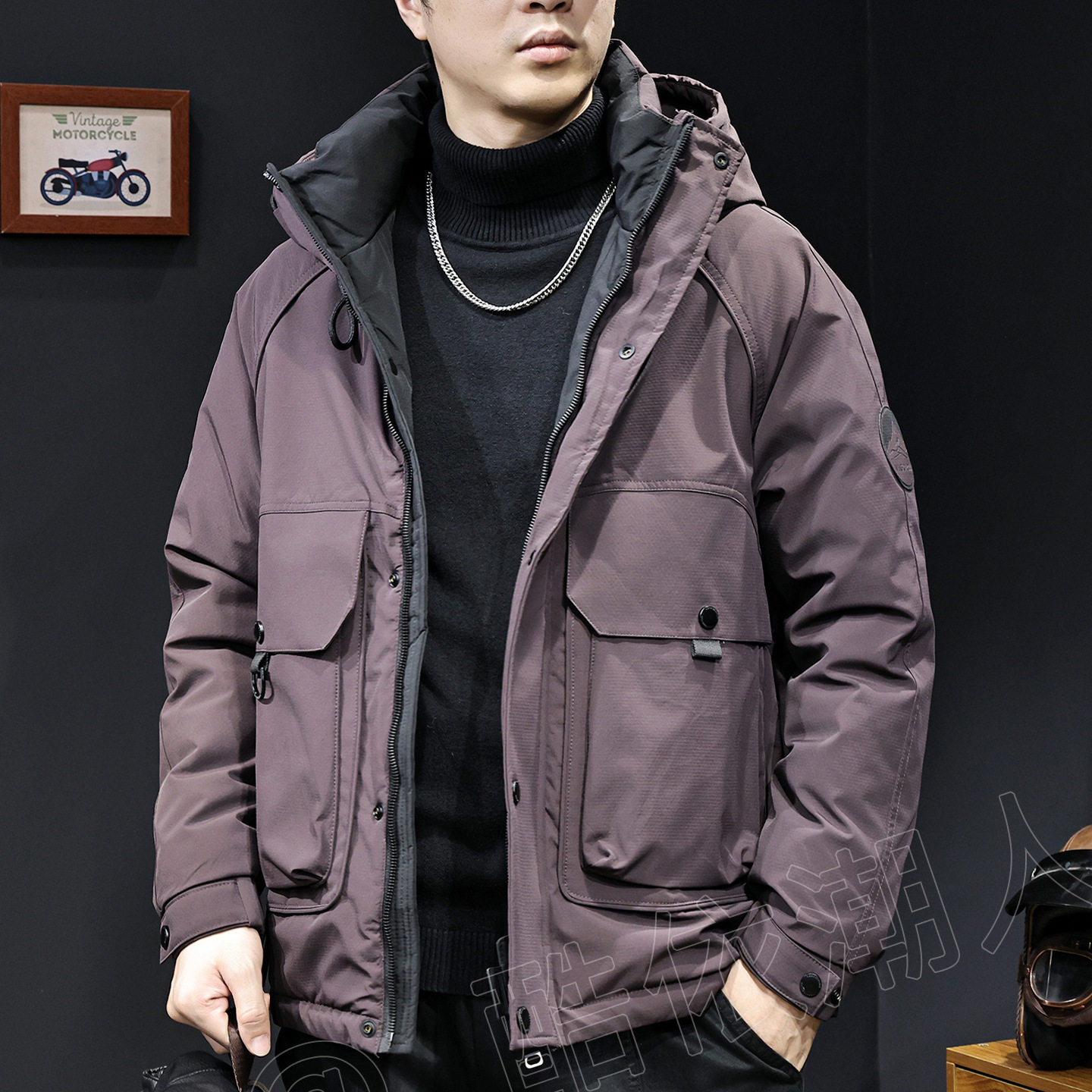 爆款羽绒服男冬季2025新款加厚保暖连帽男士潮牌工装高端外套大码