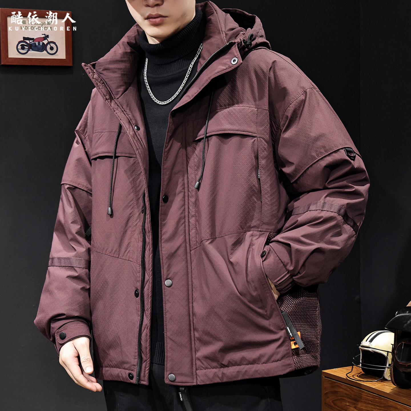 冲锋白鸭羽绒服男冬季2025新款加厚保暖连帽男士潮牌工装外套大码