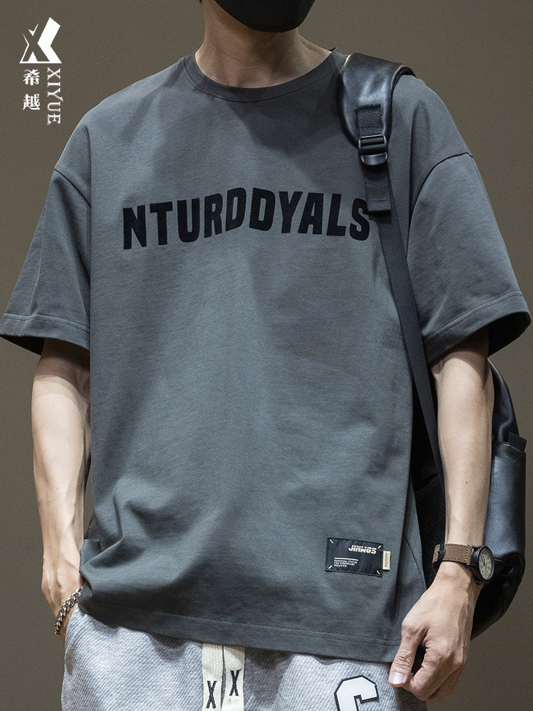 五分袖T恤男胖子宽松大码加肥加大短袖上衣男士夏季半截袖男款潮