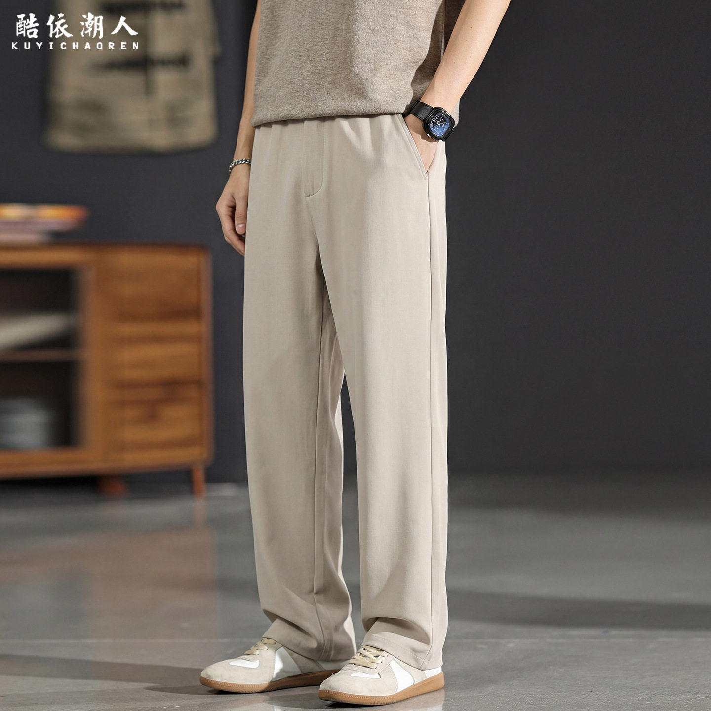 莱塞尔亚麻混纺直筒休闲裤男2026新款宽松垂感薄款极简老钱风西裤