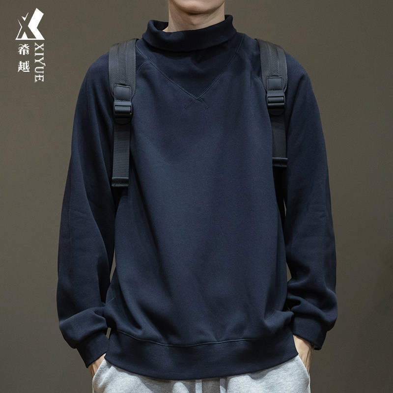 美式高领运动卫衣男秋冬款宽松大码胖子加厚男士加绒内搭打底衫潮