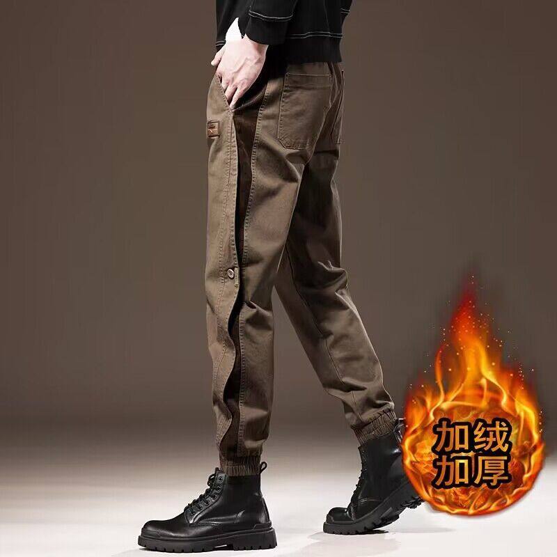 高端秋季新款拼接休闲工装裤子男宽松直筒美式潮牌束脚大码长裤男