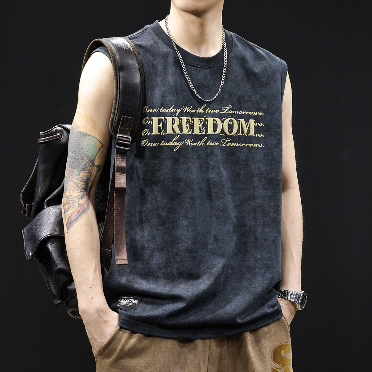 云染汗背心男宽松坎肩男士无袖运动健身2025男款大码夏季潮牌t恤