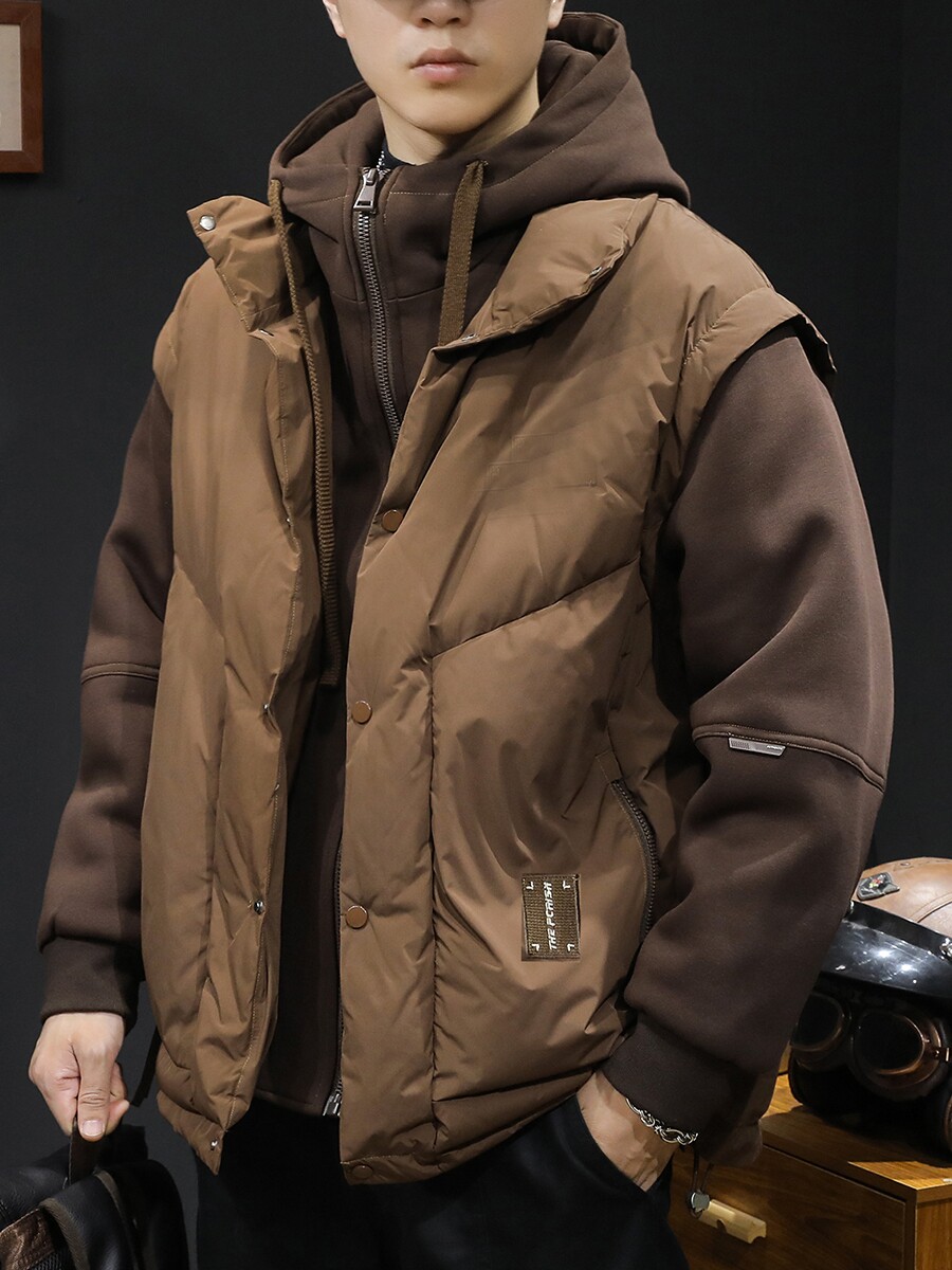 美式连帽常规拼接羽绒服