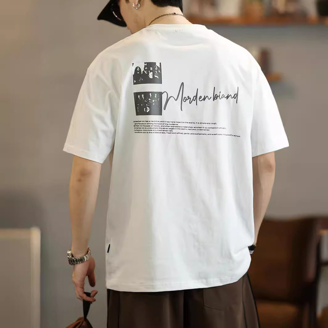 日系潮牌印花圆领短袖t恤男士夏季重磅纯棉半袖体恤宽松休闲上衣