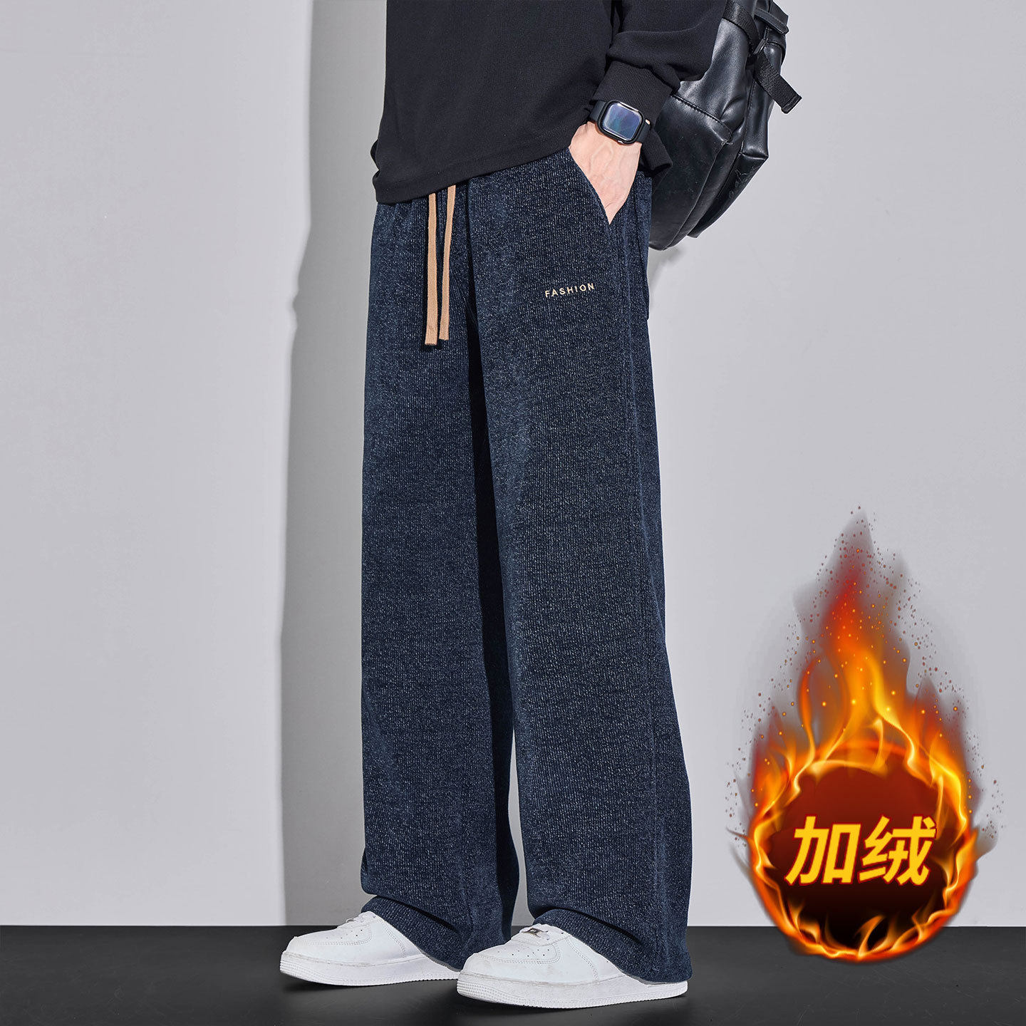 重磅博奥绒卫裤男士2026秋冬新款加绒加厚宽松直筒休闲运动长裤子