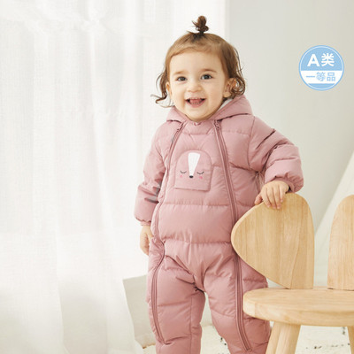 婴儿羽绒服连体衣男女童包脚加厚
