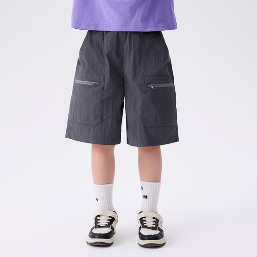 马拉丁童装裤子25夏装新款男女童撞色拼接户外织带拉链梭织短裤