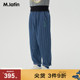 马拉丁童装 男童大童条纹宽松帅气直筒牛仔长裤 儿童2024春装 新款