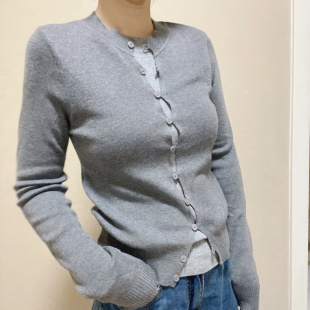 miss jijie lover/2025春季新款假两件针织衫女修身短款开衫上衣