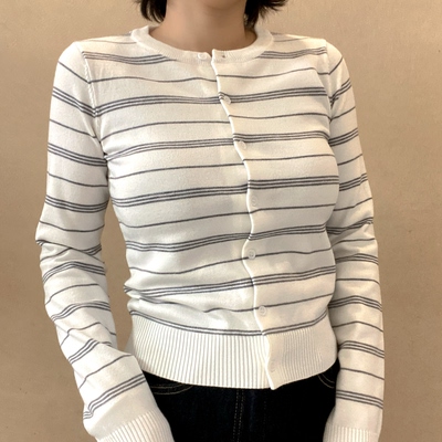 miss jijie lover/美式复古条纹针织衫女秋冬内搭打底衫修身显瘦