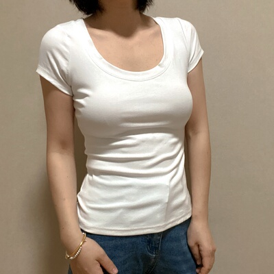 miss jijie lover/设计感U领短袖t恤女2026春夏新款别致辣妹修身