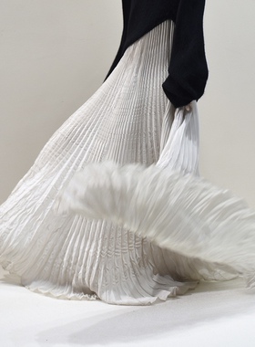 雪纺褶皱半身裙女2025新款设计感高腰A字长款大摆半裙