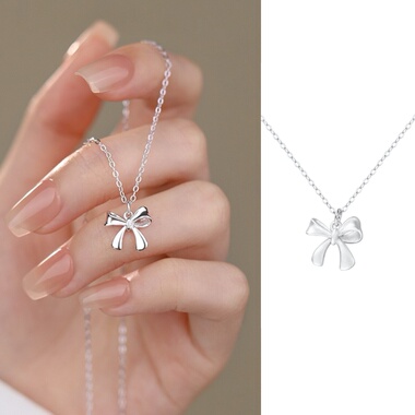 白月光｜晚风磨砂蝴蝶结项链S925纯银高级感锁骨吊坠女友闺蜜礼物