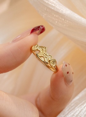 s925纯银马上有钱铜钱戒指女轻奢时尚高级感精致百搭马年爆款指环