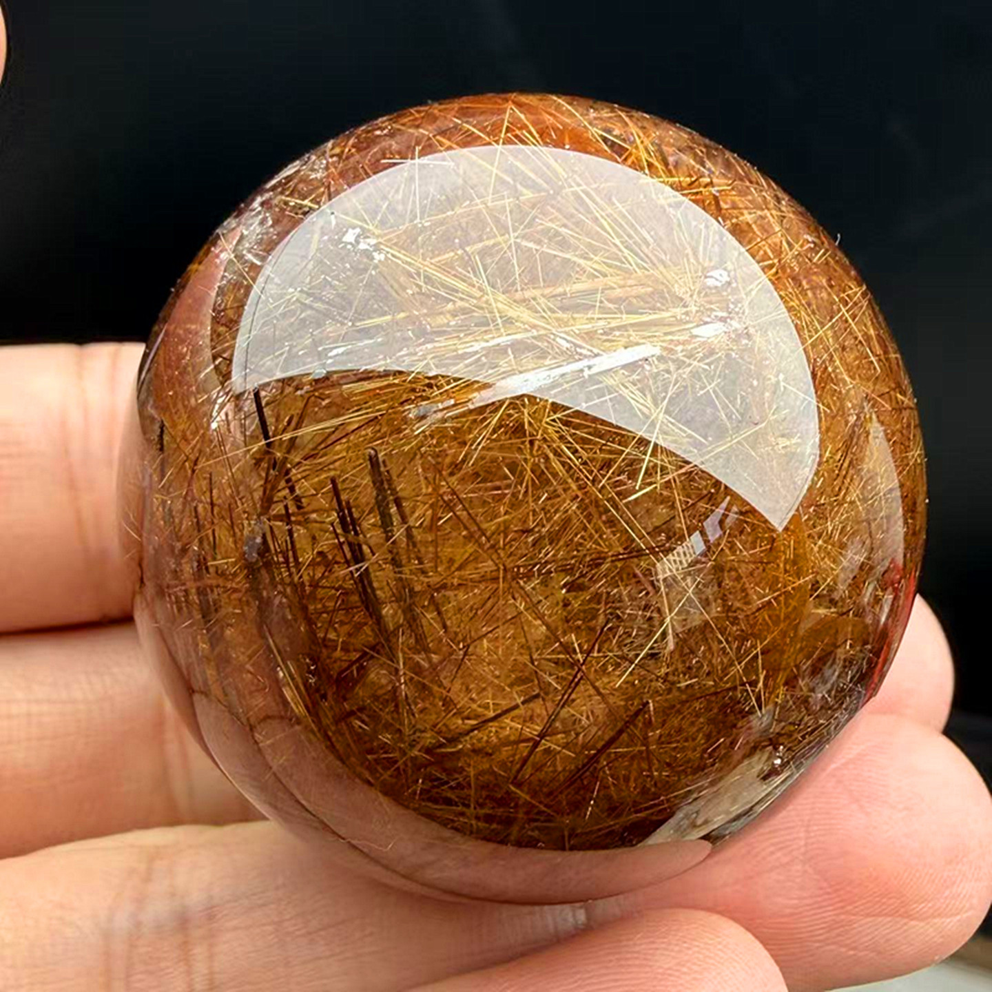 巴西天然金发晶钛晶水晶球顺发板钛猫眼原石打磨家居玄关桌面摆件