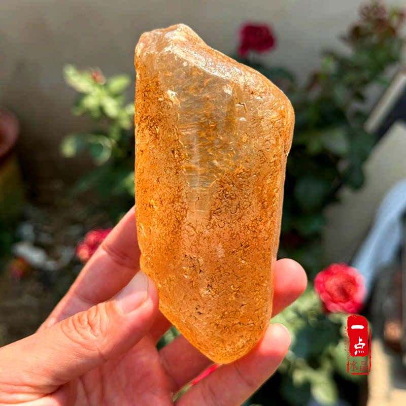 天然黄皮白水晶毛料开窗原石雕刻把玩手把件原皮原矿石装饰摆件