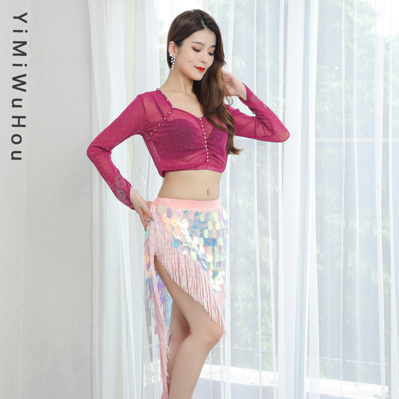 肚皮舞2022新款秋夏练功服套装东方舞表演服初学者亮片流苏裙包臀
