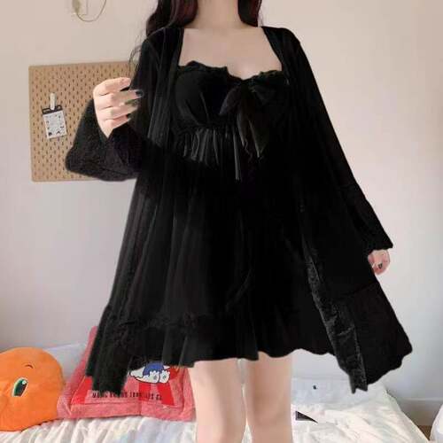 甜美宫廷风蕾丝睡衣女春秋宽松韩版夏季吊带睡裙家居服两件套