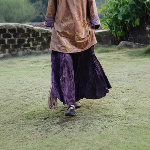 千椿物喜春装褶皱长裙中长裙腰裙半身裙水洗腰裙858