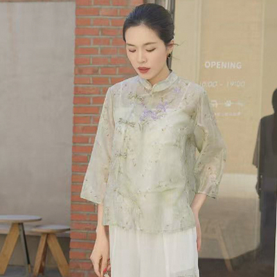 3329大吉2025新款原创文艺复古中式苎麻改良茶服小衫百搭上衣女