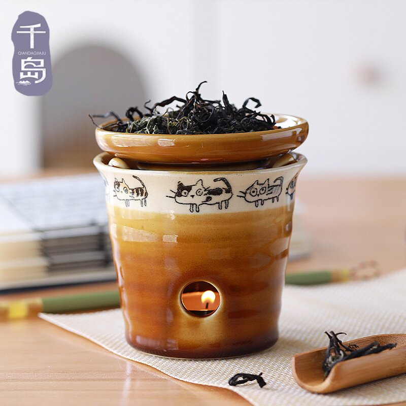 日本进口濑户烧职人手作散步猫茶香炉香薰烤茶炉子客厅卧室用