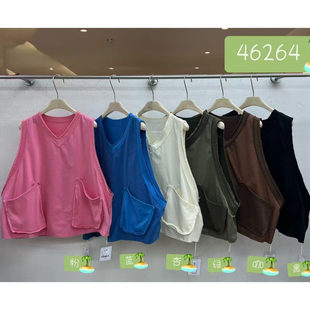 We女装46264夏季韩版宽松大码胖mm慵懒休闲风百搭V领口袋背心马甲