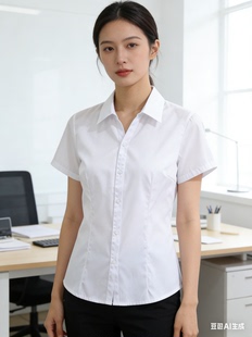 衬衫 衬衣大码 女修身 OL工作服蓝色长袖 上衣 显瘦职业装 白色条纹短袖