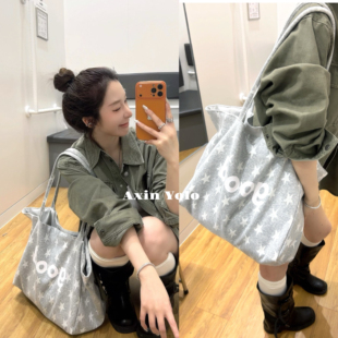 阿馨yolo 实用派” 韩系休闲字母印花托特包大容量上学通勤帆布包