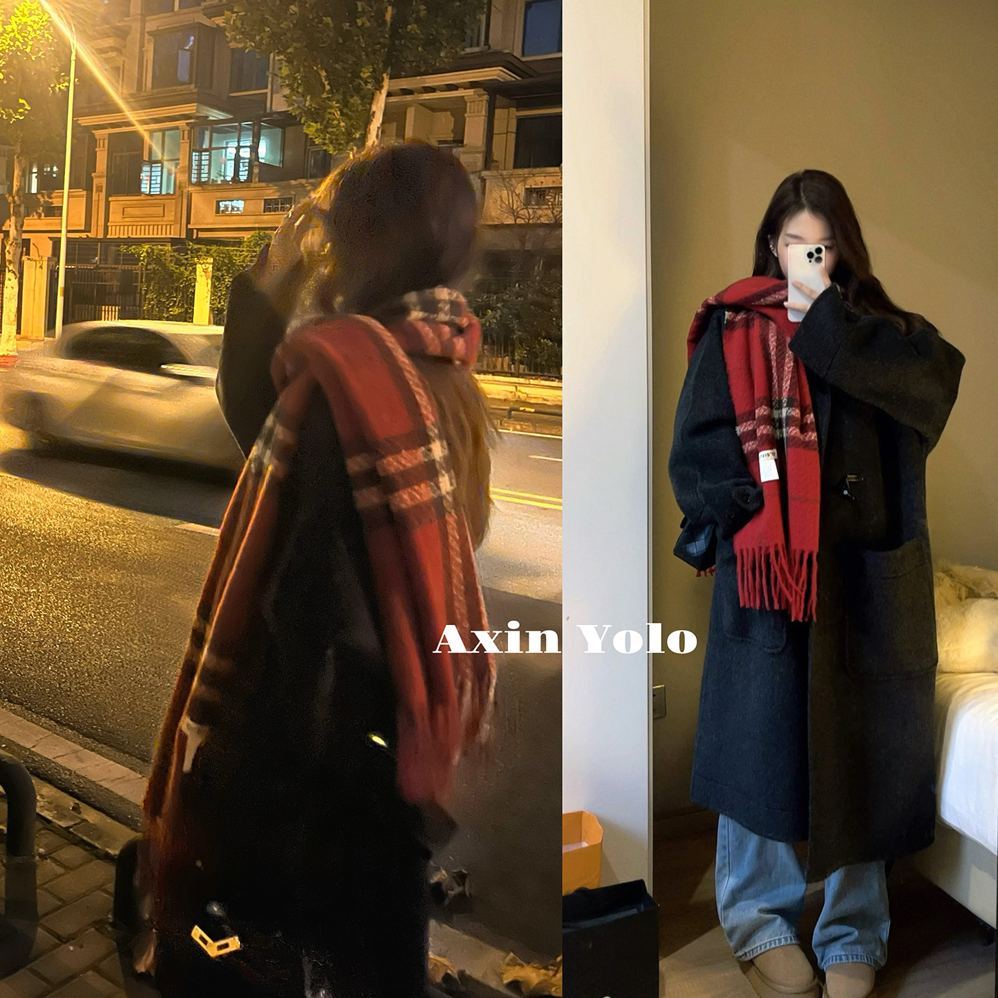 圣诞新年红色围巾保暖围脖新款