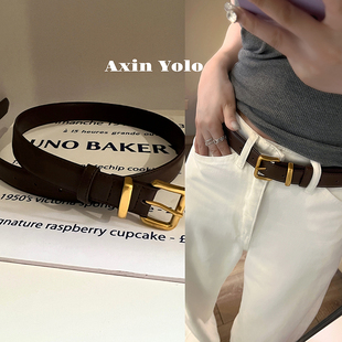 时尚 子好看 百搭牛皮装 带搭白裤 腰带 饰皮带小众牛仔裤 阿馨yolo