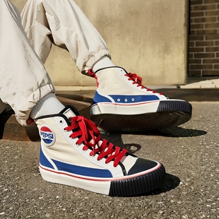 百搭潮鞋 百事高帮春秋季 青年帆布鞋 男女拼色休闲板鞋 耐磨学生鞋