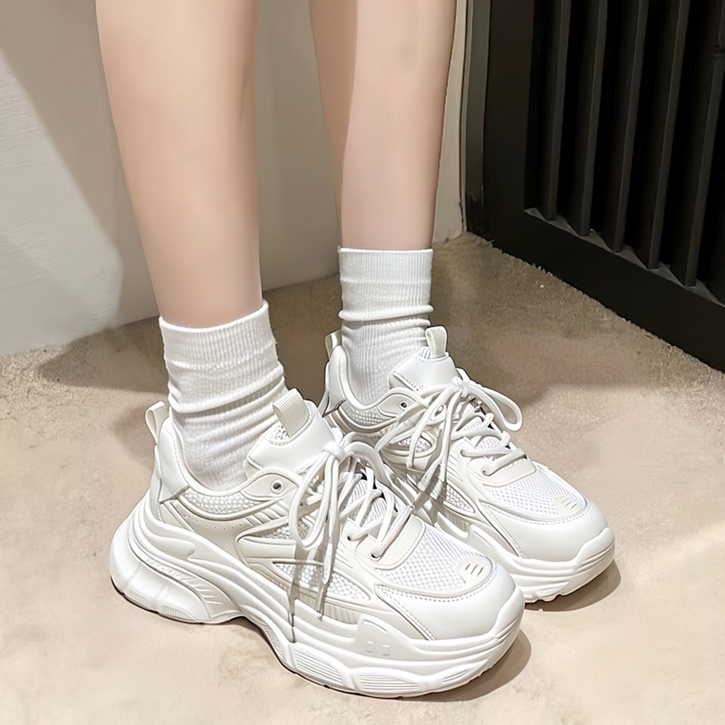 真皮厚底老爹鞋女ins潮2025春夏