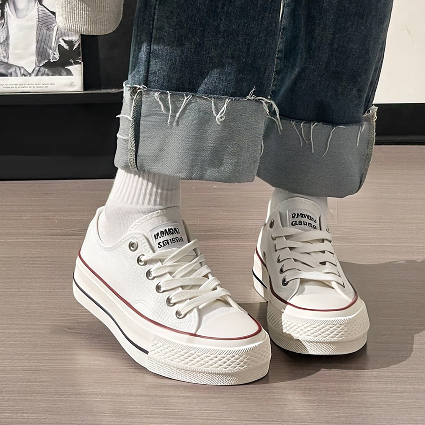 环球ins厚底帆布鞋女2025年新款春季百搭ulzzang豹纹增高板鞋子潮