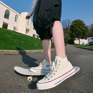 运动休闲情侣鞋 人本白色高帮帆布鞋 高帮鞋 百搭板鞋 简约春夏 女韩版