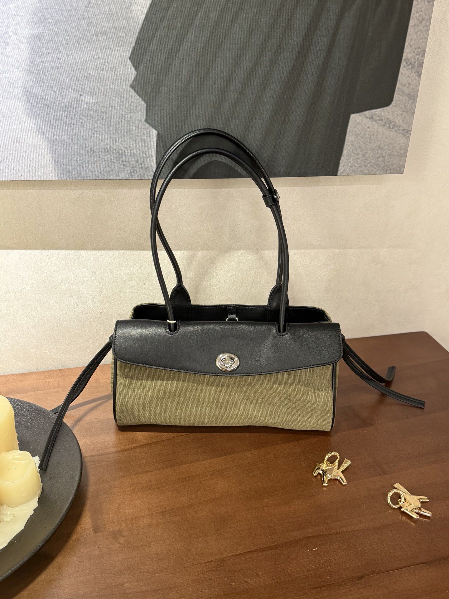 韩网红同款做旧帆布腋下托特包日系休闲大容量女包时尚保龄球包包