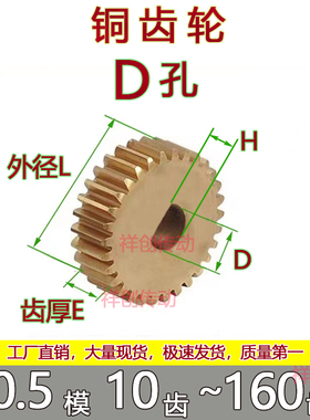 D型孔偏心0.5模铜齿轮10齿12齿到160齿轮配件发全精密N20电机齿轮