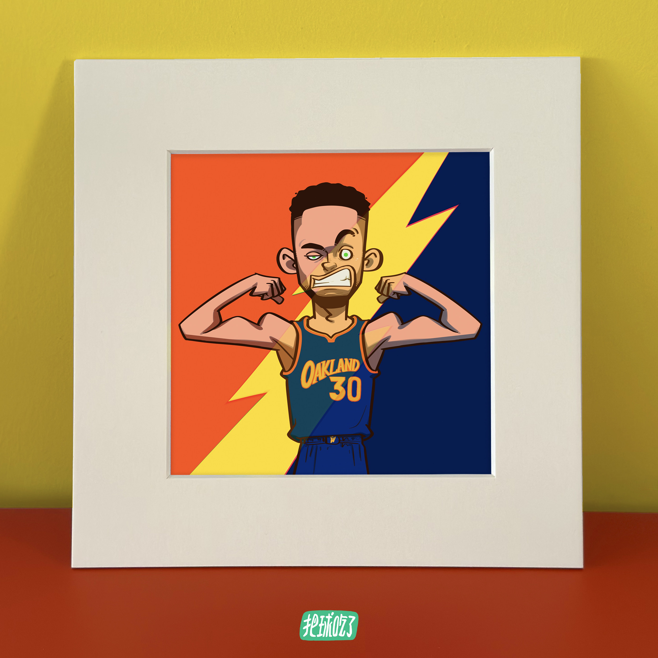 把球吃了 原创库里 勇士 插画 nba 艺术微喷装饰画