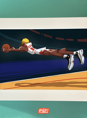 把球吃了 原创NBA乔丹罗德曼卡特插画 艺术微喷装饰画