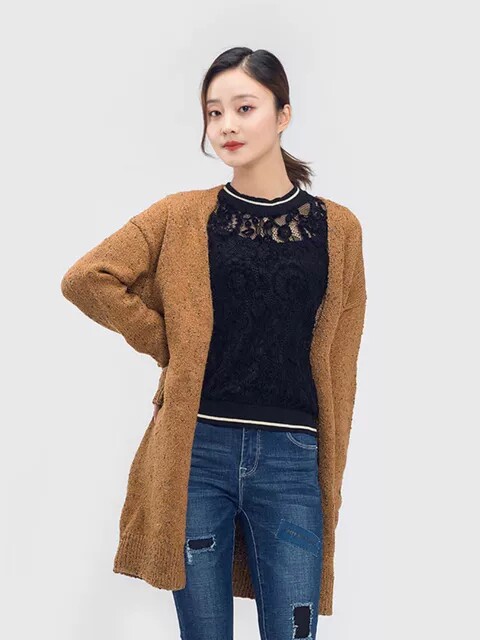 断码春秋女装不过时百搭中长款纯色开衫针织衫外套商场同款