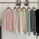 圆领小纽扣纯色长袖 微透视休闲上衣 薄款 内搭打底衫 T恤女2026春季